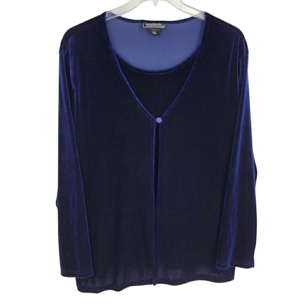 VTG Impressions Millennium Edition Blue Velvet Sheer Layered Shirt Cardigan 2XL